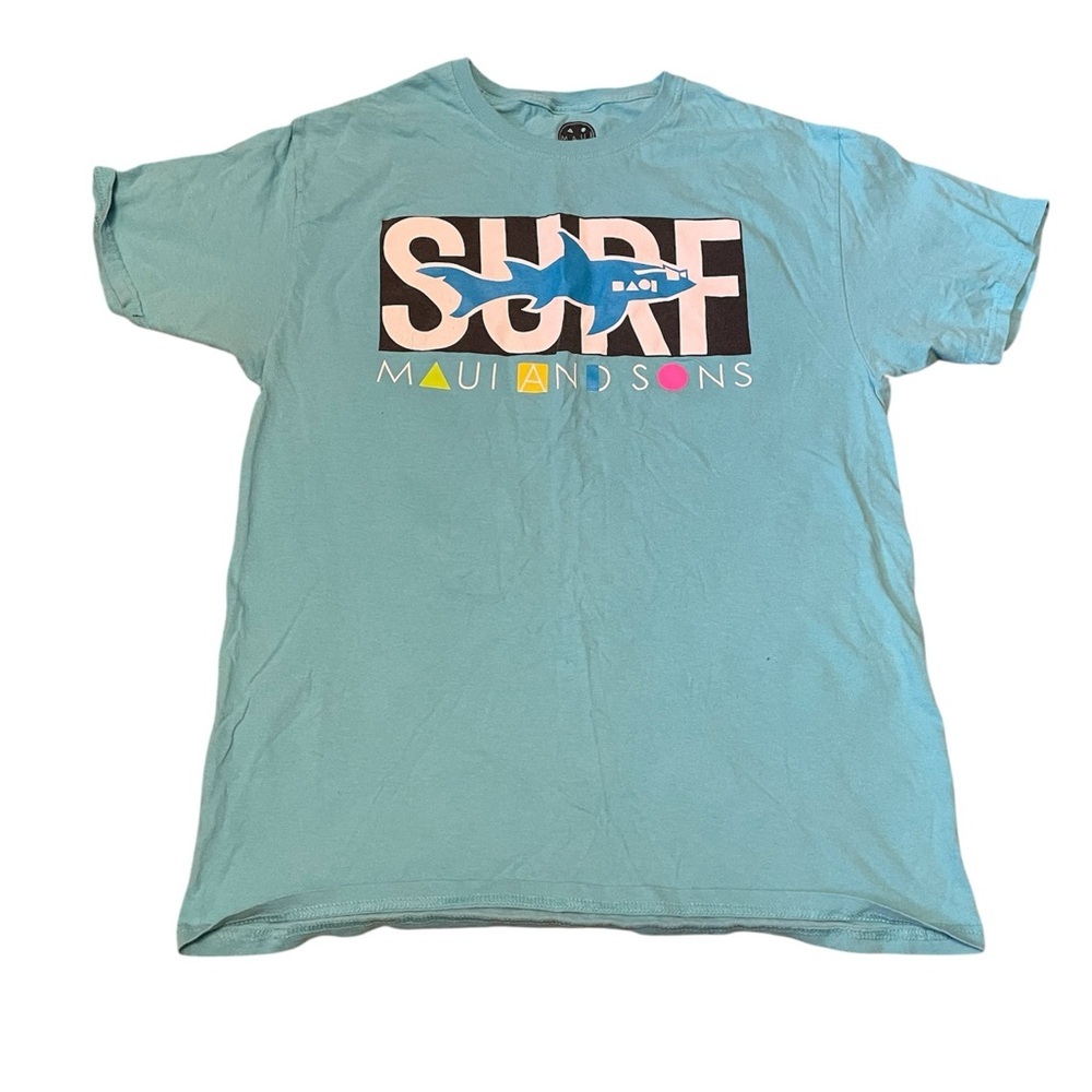 Maui and Sons Teal 'Surf' Graphic Men’s T‑Shirt Size Medium EUC